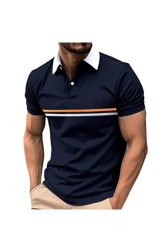 Mens Shirts Fashion Striped Print Blouses Summer Casual Short Sleeve Button Up Shirts Stylish Turndown Collar Tshirts Comfortable Lightweight Work Office Dress Shirts