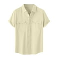 thumbnail image 1 of Busydd Mens Shirts Plus Size M-5XL Solid Color Cotton Linen Shirts for Men Fashion Turndown Collar Button Down Shirt Casual Oversized Short Sleeve Summer Shirt with Pockets, 1 of 7