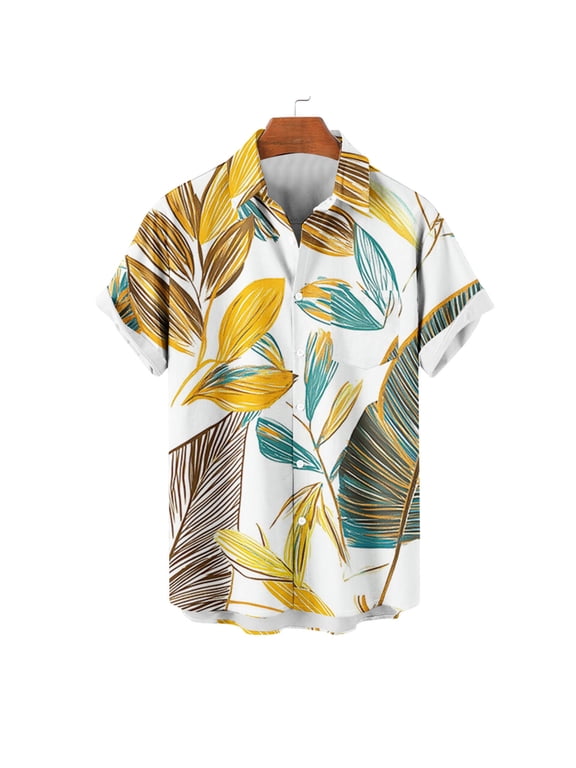 Mens Shirts Plus Size S-5XL Casual Oversized Lapel Hawaiian Shirt for Men Fashion Print Short Sleeve Button Up Shirt Summer Vacation Beach Shirts