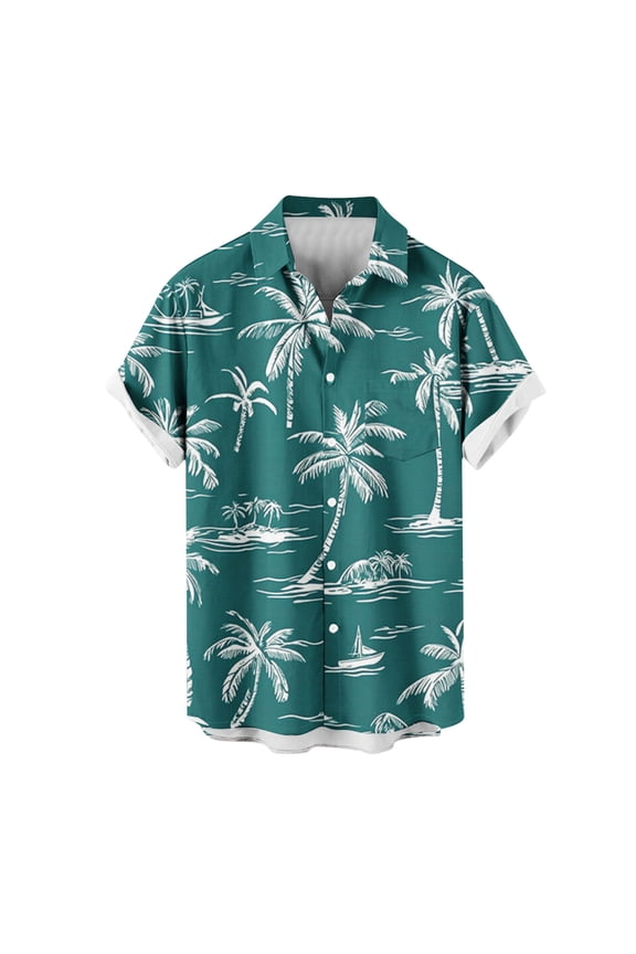 Mens Shirts Plus Size S-5XL Fashion Print Hawaiian Shirt for Men Turndown Collar Button Down Shirt Short Sleeve Oversized Beach Vacation Casual Shirts with Chest Pocket