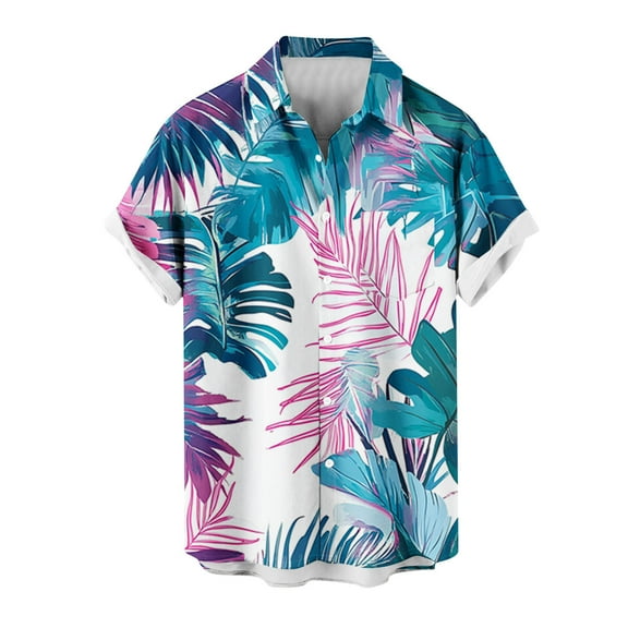 Busydd Mens Shirts Plus Size S-5XL Fashion Print Hawaiian Shirt for Men Turndown Collar Button Down Shirt Short Sleeve Oversized Beach Vacation Casual Shirts with Chest Pocket