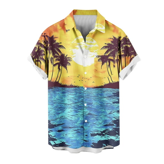 Busydd Mens Shirts Plus Size S-5XL Fashion Print Hawaiian Shirt for Men Turndown Collar Button Down Shirt Short Sleeve Oversized Beach Vacation Casual Shirts with Chest Pocket