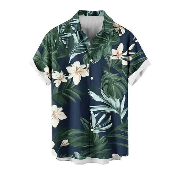 Busydd Mens Shirts Plus Size S-5XL Fashion Print Hawaiian Shirt for Men Turndown Collar Button Down Shirt Short Sleeve Oversized Beach Vacation Casual Shirts with Chest Pocket