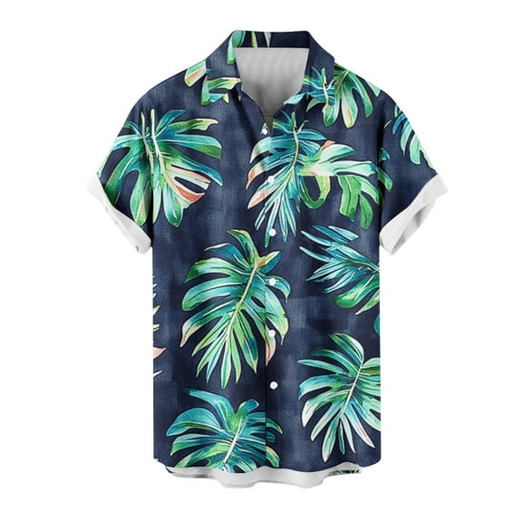 Busydd Mens Shirts Plus Size S-5XL Fashion Print Hawaiian Shirt for Men Turndown Collar Button Down Shirt Short Sleeve Oversized Beach Vacation Casual Shirts with Chest Pocket