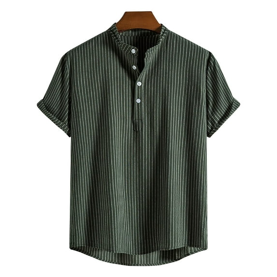 Busydd Mens Shirts Short Sleeve Turndown Collar Tee Shirts Solid Color Striped Button Down Shirt Fashion Casual Shirts Soft Breathable Cotton Linen Shirt Loose Fit Dress Shirts V Neck Henley Shirts