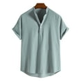 thumbnail image 1 of Busydd Mens Shirts Short Sleeve Turndown Collar Tee Shirts Solid Color Striped Button Down Shirt Fashion Casual Shirts Soft Breathable Cotton Linen Shirt Loose Fit Dress Shirts V Neck Henley Shirts, 1 of 4