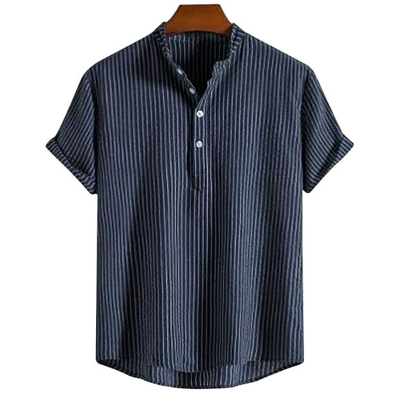 Busydd Mens Shirts Short Sleeve Turndown Collar Tee Shirts Solid Color Striped Button Down Shirt Fashion Casual Shirts Soft Breathable Cotton Linen Shirt Loose Fit Dress Shirts V Neck Henley Shirts