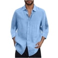 thumbnail image 1 of Busydd Mens Shirts Solid Color 3/4 Lenght Sleeve Dress Shirts Casual Stylish Lapel Summer Shirts Beach Vacation Button Down Shirt, 1 of 5