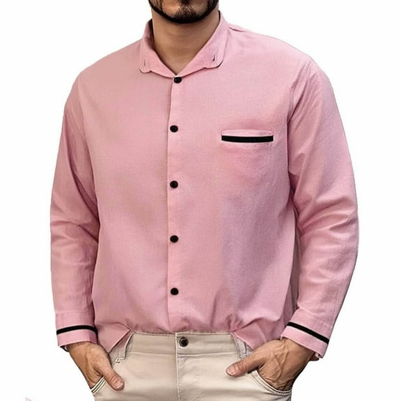 Busydd Mens Shirts Solid Color Button Down Shirt Comfortable Breathable Long Sleeve Linen Shirt Trendy Turndown Collar Casual Shirt with Chest Pocket