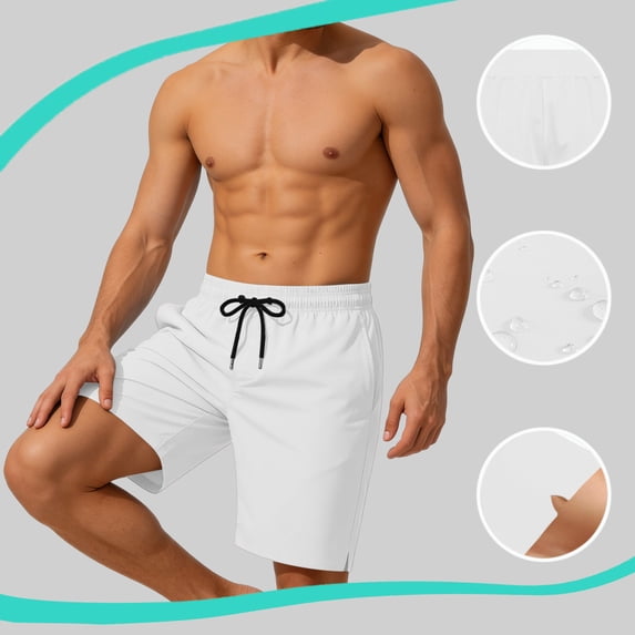 Busydd Mens Shorts with Built in Mesh Brief Comfy Solid Color Waterproof Gym Workout Shorts Casual Summer Elastic Waist Drawstring Sweat Shorts with Pockets 3XL