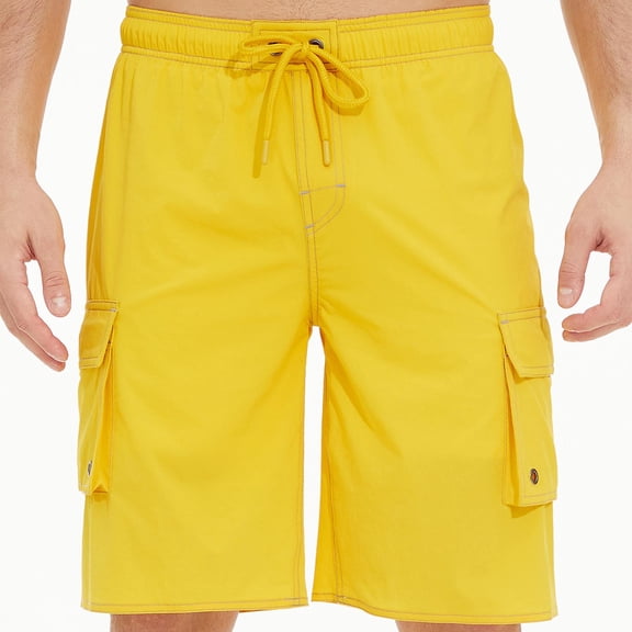 Busydd Mens Shorts Casual Summer Beach Solid Color Men's Swim Trunks Trendy Elastic Waist Drawstring Cargo Shorts for Men with Pockets