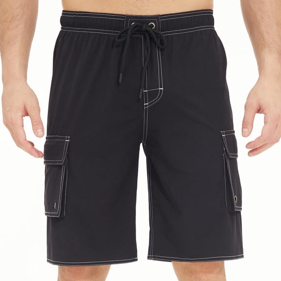 Busydd Mens Shorts Casual Summer Beach Solid Color Men's Swim Trunks Trendy Elastic Waist Drawstring Cargo Shorts for Men with Pockets
