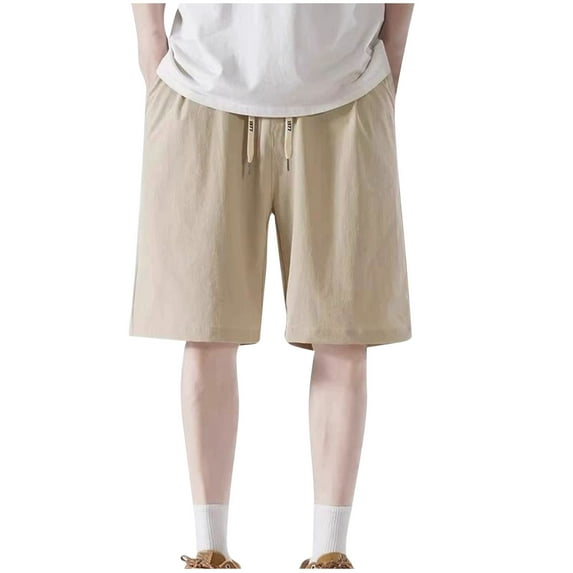 Busydd Mens Shorts Plus Size Shorts M-4XL Trendy Solid Color Summer Shorts Baggy Comfy Ice Silk Casual Shorts Elastic Waist Drawstring Knee Length Shorts with Pockets