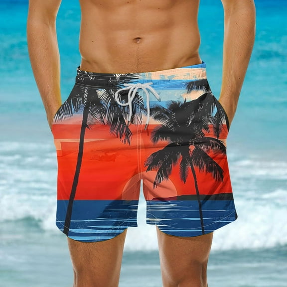 Busydd Mens Shorts Plus Size Shorts S-5XL Fashion Hawaiian Print Swim Trunks Casual Baggy Beach Shorts for Men Elastic Waist Drawstring Summer Shorts with Pockets