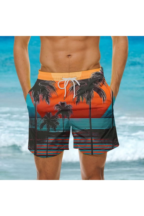 Mens Shorts Plus Size Shorts S-5XL Fashion Hawaiian Print Swim Trunks Casual Baggy Beach Shorts for Men Elastic Waist Drawstring Summer Shorts with Pockets