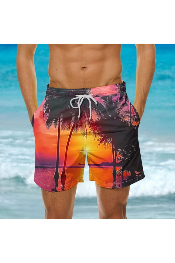Mens Shorts Plus Size Shorts S-5XL Fashion Hawaiian Print Swim Trunks Casual Baggy Beach Shorts for Men Elastic Waist Drawstring Summer Shorts with Pockets