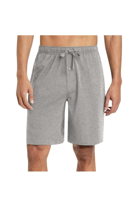 Mens Shorts S-3XL Casual Baggy Solid Color Pajama Shorts Elastic Waist Button Summer Beach Shorts Knee Length Sleep Shorts with Pockets