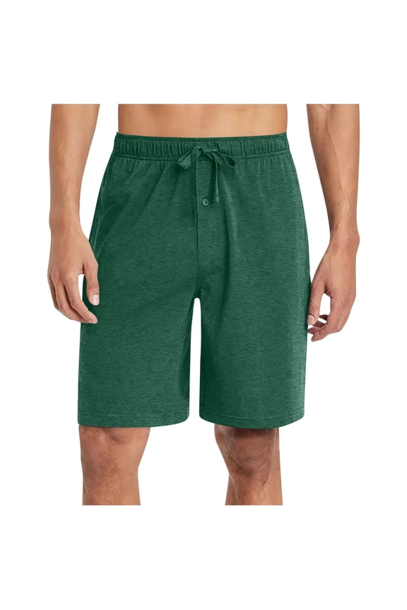 Mens Shorts S-3XL Casual Baggy Solid Color Pajama Shorts Elastic Waist Button Summer Beach Shorts Knee Length Sleep Shorts with Pockets