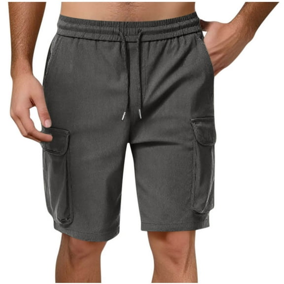 Busydd Mens Shorts S-3XL Casual Solid Color Cargo Shorts for Men Elastic Waist Drawstring Cotton Shorts Comfy Straight Leg Summer Shorts with Pockets