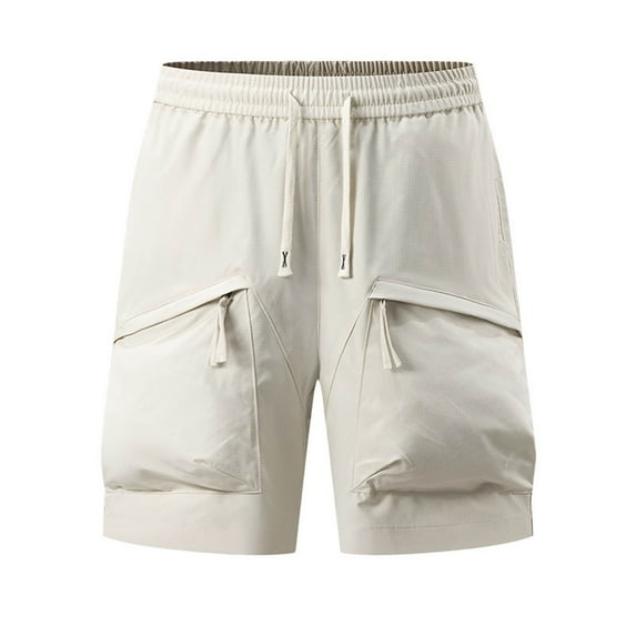 Busydd Mens Shorts S-4XL Trendy Solid Color Summer Shorts Loose Oversized Elastic Waist Drawstring Casual Shorts Plus Size Shorts with Zipper Pockets