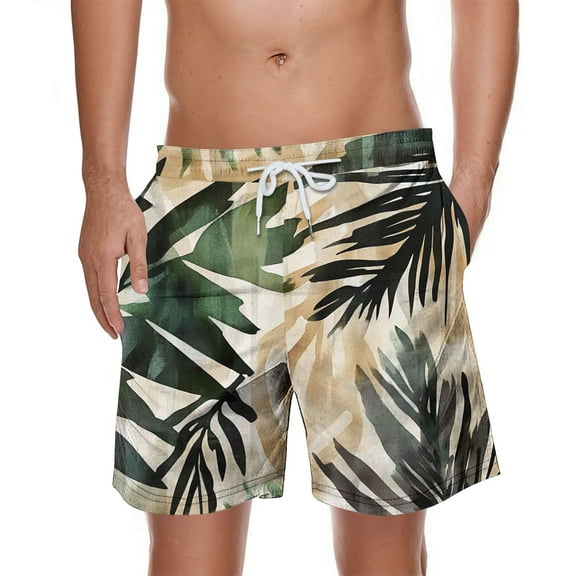 Busydd Mens Shorts Trendy Hawaiian Print Beach Shorts for Men Casual Baggy Elastic Waist Drawstring Swim Shorts Knee Length Summer Shorts with Pockets