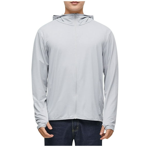 Busydd Mens Sun Jacket Plus Size M-4XL Long Sleeve Sun Protection Jackets for Men Summer Solid Color Zip Up Hoodies for Men Outdoor Athletic Sun Shirts for Men with Pockets