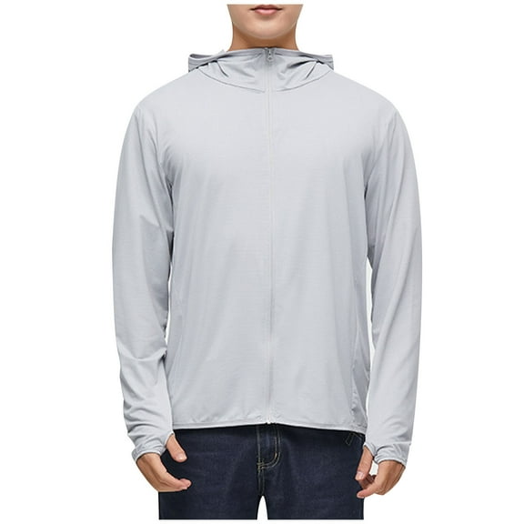 Busydd Mens Sun Jacket Plus Size M-4XL Long Sleeve Sun Protection Jackets for Men Summer Solid Color Zip Up Hoodies for Men Outdoor Athletic Sun Shirts for Men with Pockets