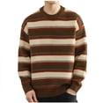 thumbnail image 1 of Busydd Mens Sweater Fashion Retro Striped Knitted Sweater Casual Long Sleeve Crewneck Sweater Winter Warm Oversized Pullover Sweaters, 1 of 3