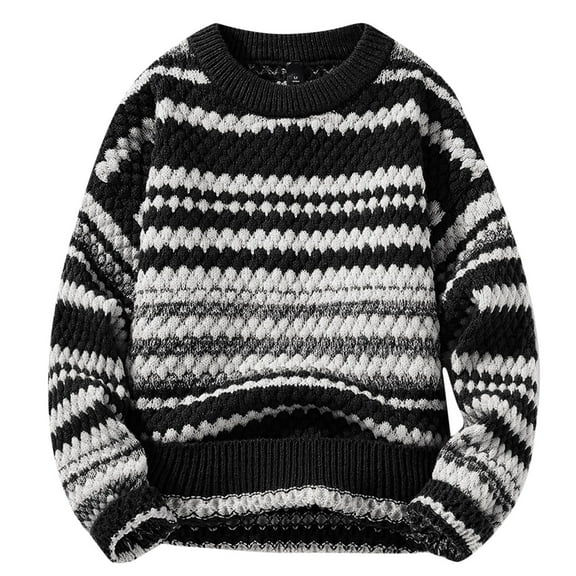 Busydd Mens Sweater Fashion Retro Striped Pullover Sweater Casual Long Sleeve Knit Sweater Warm Fall Winter Oversized Crewneck Sweaters