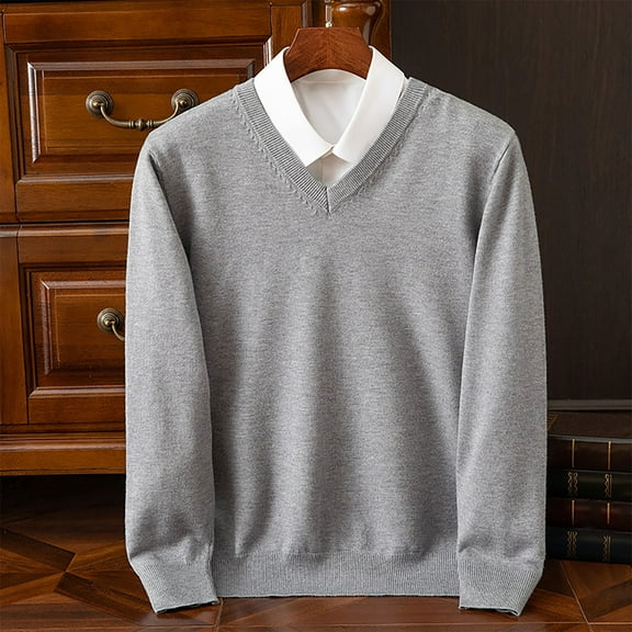 Busydd Mens Sweater Trendy V Neck Knitted Sweaters for Men Solid Color Long Sleeve Mens Sweaters and Pullovers 2XL