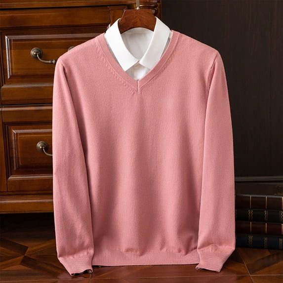 Busydd Mens Sweater Trendy V Neck Knitted Sweaters for Men Solid Color Long Sleeve Mens Sweaters and Pullovers L