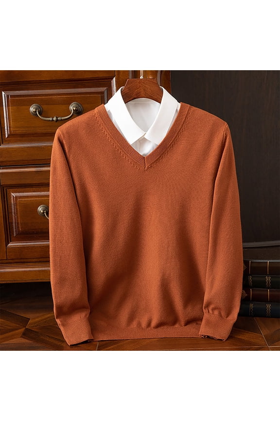 Mens Sweater Trendy V Neck Knitted Sweaters for Men Solid Color Long Sleeve Mens Sweaters and Pullovers L