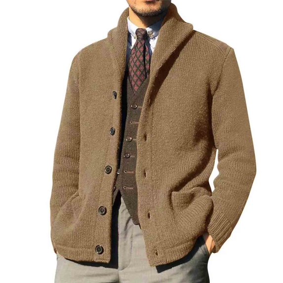 Busydd Mens Sweaters and Pullovers Casual Lapel Button Long Sleeve Knit Sweaters for Men Comfortable Soft Mens Crewneck Sweater Trendy Ribbed Warm Sweater with Pockets XL