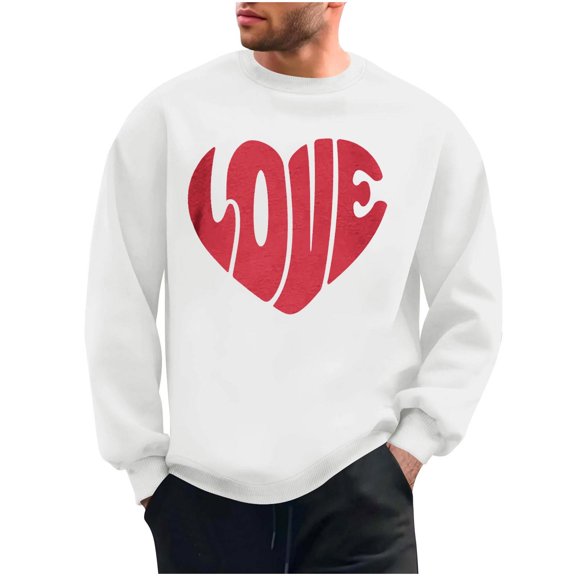 Busydd Mens Sweatshirt Trendy Long Sleeve Love Print Valentines Shirt Casual Comfortable Round Neck T Shirts for Men 2XL