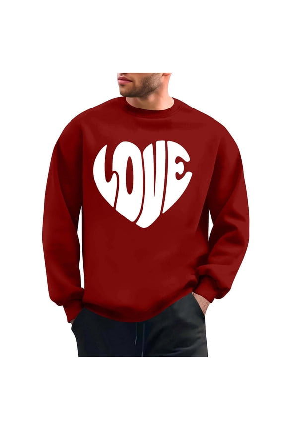 Mens Sweatshirt Trendy Long Sleeve Love Print Valentines Shirt Casual Comfortable Round Neck T Shirts for Men S