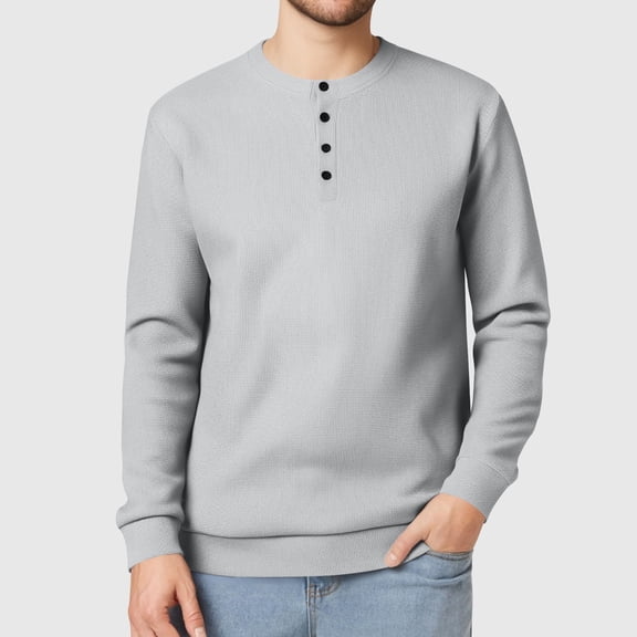 Busydd Mens Sweatshirt Trendy Solid Color Button Crewneck Sweatshirts Casual Long Sleeve Knit Ribbed Pullover Tops