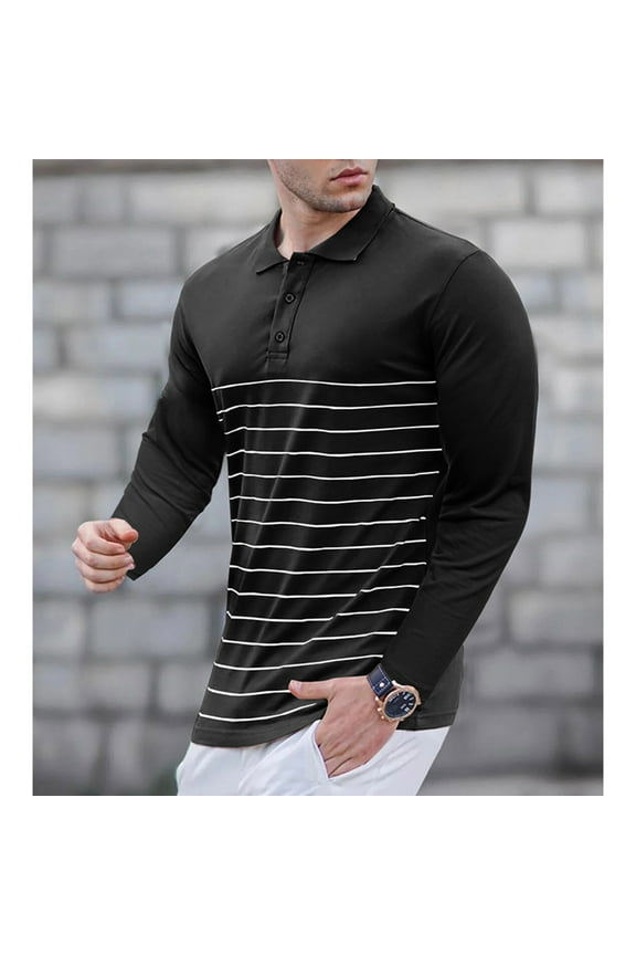 Mens Sweatshirts Quarter Button Up Lapel Business Formal Dress Shirts Regular Quick Dry Golf Athletic Shirts Casual Striped Long Sleeve Shirt Pullover Tops