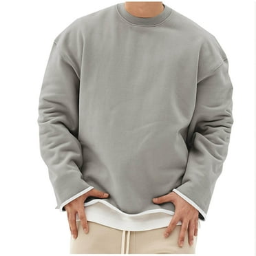 Busydd Mens Sweatshirts Solid Color Pullover Sweatshirt Casual Loose Cotton Sweatshirt Pullover Tops Long Sleeve Crew Neck Sweatshirt for Mens
