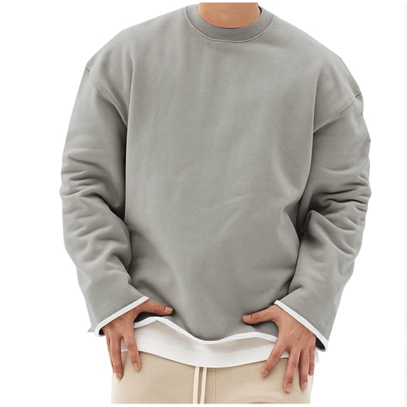 Busydd Mens Sweatshirts Solid Color Pullover Sweatshirt Casual Loose Cotton Sweatshirt Pullover Tops Long Sleeve Crew Neck Sweatshirt for Mens
