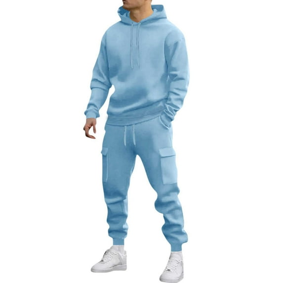 Busydd Mens Sweatsuit Casual Solid Color Two Piece Jogging Suits for Men Long Sleeve Hoodies and Pants Sweatsuits for Men 3XL