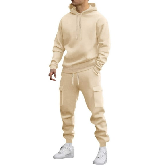 Busydd Mens Sweatsuit Casual Solid Color Two Piece Jogging Suits for Men Long Sleeve Hoodies and Pants Sweatsuits for Men XL