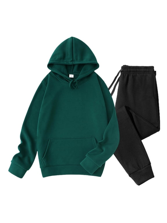 Mens Sweatsuits Solid Color 2 Piece Sets for Men Long Sleeve Hoodies and Sweatpants with Drawstring and Pockets Casual Comfortable Loungewear Set M