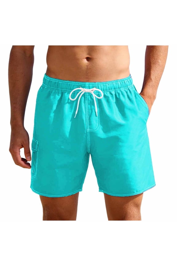 Mens Swim Trunks Casual Solid Color Lined Board Shorts Comfy Breathable Elastic Waist Drawstring Men's Summer Shorts with Pockets L
