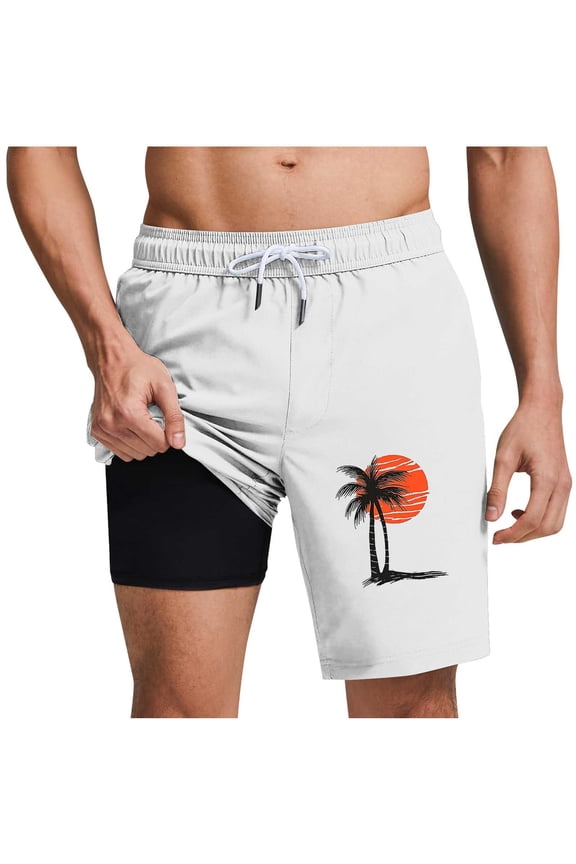 Mens Swim Trunks Summer Elastic Waist Drawstring Lined Board Shorts Men's Casual Comfy Graphic Beach Shorts with Pockets M
