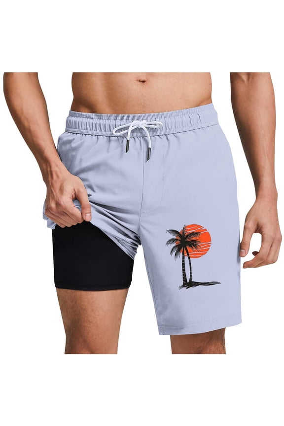 Mens Swim Trunks Summer Elastic Waist Drawstring Lined Board Shorts Men's Casual Comfy Graphic Beach Shorts with Pockets XL