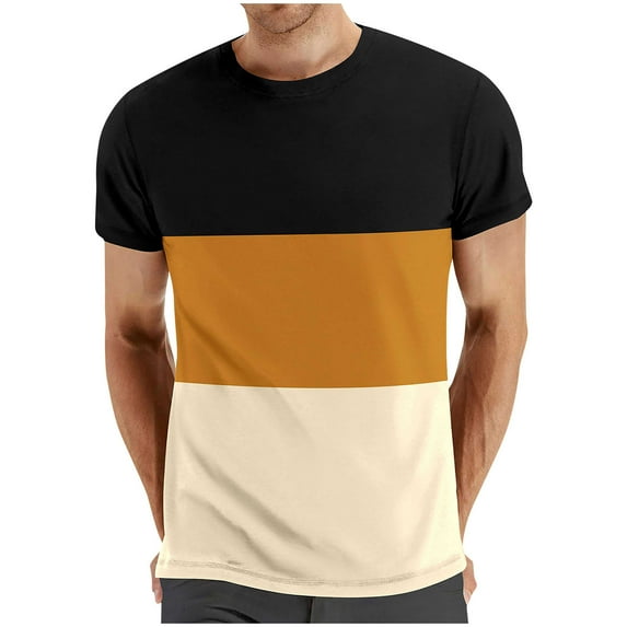 Busydd Mens T-Shirts Fashion Round Neck Short Sleeve Tshirts Color Block Patchwork Pullover Summer Casual Fitted Tee Tops Lightweight Basic Going Out Tops Sport Workout Shirts for Men