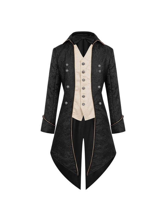 Mens Tailcoat Long Sleeve Button Tuxedo Jacket Fashion Prom Performance Retro Tailcoat Steampunk Medieval Costume M