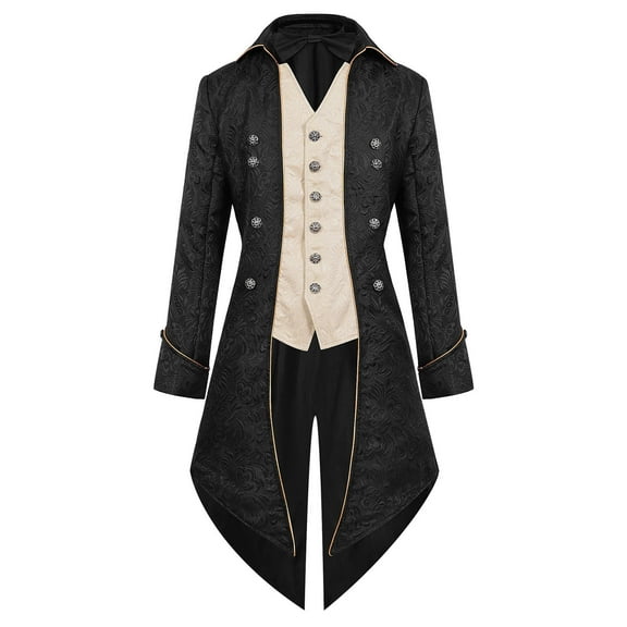 Busydd Mens Tailcoat Long Sleeve Button Tuxedo Jacket Fashion Prom Performance Retro Tailcoat Steampunk Medieval Costume XL