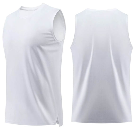 Busydd Mens Tank Top Casual Breathable Solid Color Gym Workout Tank Comfy Summer Round Neck Sleeveless Mens Undershirt L
