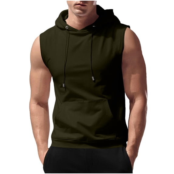 Busydd Mens Tank Top Solid Color Hooded Summer Tops Sleeveless Drawstring T Shirts for Man Casual Stylish Tank Tops with Pocket